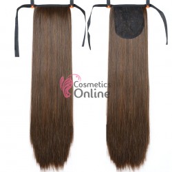 Extensie de par coada dreapta cu snur si pini 60  cm Saten Inchis Mixt JDN230